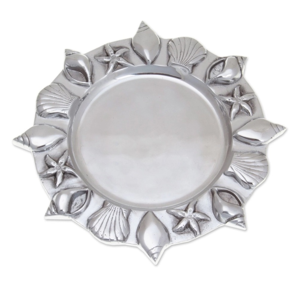 Novica Handcrafted Aluminum Seashells Platter